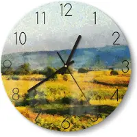 DEQORI Glasuhr Ø30 cm Zahlen 'Farbige Freiheit' Wanduhr Glas Uhr Design leise Küchenuhr