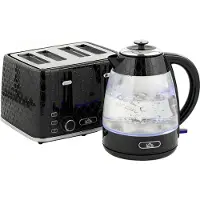 Welikera 1,7L 2200W Schnellkoch-Wasserkocher und 4-Scheiben-Toaster-Set mit Kalkfilter, Schwarz