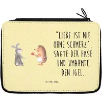 Mr. & Mrs. Panda Federmäppchen Hase Igel - Gelb Pastell - Geschenk, Herzschmerz, Stiftemappe, Liebe Spruch, Schuletui, Federmappe, Lustige Sprüche, Trösten, Schulmäppchen