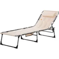 Dopwii Sonnenliege, Faltbare Gartenliege, Klappliege mit Kissen, 5-stufige Rückenlehne, Oxfordstoff, 188 x 57 x 30 cm, Beige