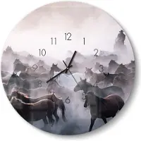 DEQORI Glasuhr Ø50 cm Zahlen 'Sturm der Wildnis' Wanduhr Glas Uhr Design leise Küchenuhr
