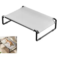 Dopwii Erhöhtes Hundebett mit Lehne – Große Hundeliege aus Stahl & Textilene, kühles Sommerdesign, rutschfest, bis 60 kg belastbar