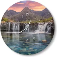 DEQORI Glasuhr Ø50 cm Zahlen 'Wasserfälle im Abendlicht' Wanduhr Glas Uhr Design leise