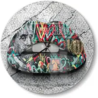 DEQORI DEQOART Glasuhr Ø50 cm Zahlen 'Wertvolle Lippen' Wanduhr Glas Uhr Design leise Küchenuhr
