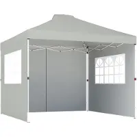 Dopwii Pavillon ca. 3x3 m Wasserdicht Höhenverstellbar Pop-up Faltpavillon mit 3 Seitenwänden Fenster Lüftung, UV 50+ Hellgrau