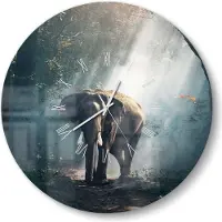DEQORI Glasuhr Ø50 cm Römisch 'Elefant im Wald' Wanduhr Glas Uhr Design leise