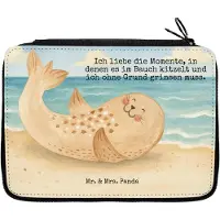 Mr. & Mrs. Panda Schreibetui Robbe Liegen Design - Weiß - Geschenk, Etui, Mäppchen, Federmappe, Schlampermäppchen, Federtasche, Robben, Lustige Sprüche, Federmäppchen
