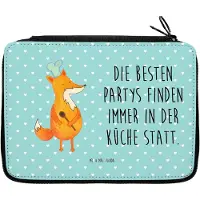 Mr. & Mrs. Panda Mäppchen Fuchs Koch - Türkis Pastell - Geschenk, Etui, Schulmäppchen, Chefkoch, Hungrig, Bäcker, Lustig, Federtasche, Bleistiftetui, Schlamper
