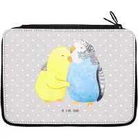 Mr. & Mrs. Panda Federmäppchen Wellensittich Liebe - Grau Pastell - Geschenk, Stifteetui, glücklich, Stifte Etui, Bleistiftetui, Federtasche, Umarmung, Schlampermäppchen