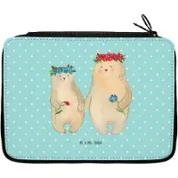 Mr. & Mrs. Panda Federmäppchen Bären mit Blumenkranz - Türkis Pastell - Geschenk, Kinder, Etui, Family, Federpenal, Mäppchen, Familie, Mama, Federtasche, Bleistiftetui