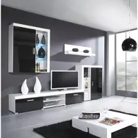 Fun Moebel Wohnwand Schrankwand 4 tlg. YORK Schwarz-Weiss HGL mit LED-Beleuchtung