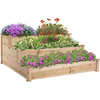 Sweiko Hochbeet 3-stufige Gartenbeet Pflanzenbeet Kräuterbeet Blumentreppe für Balkon Garten Natur Tannenholz 124 x 124 x 56 cm