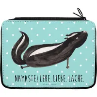 Mr. & Mrs. Panda Federmappe Stinktier Yoga - Türkis Pastell - Geschenk, Federmäppchen, Etui, Namaste, Schlampermäppchen, Raubtier, Bleistiftetui, für Stifte, Wildtier