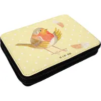 Mr. & Mrs. Panda Federmäppchen Rotkehlchen Federn - Gelb Pastell - Geschenk, Etui für Stifte, Motivation Sprüche, Federtasche, Schlampermäppchen, fliegen, Spruch Mut