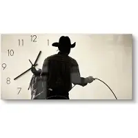 DEQORI Glasuhr 60x30 cm Zahlen 'Cowboy Konturen' Wanduhr Glas Uhr Design leise Küchenuhr