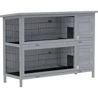 PawHut Hasenstall Kaninchenstall aus Holz mit 2 Etagen Asphaltdach Bodenwanne