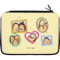 Mr. & Mrs. Panda Etui Igel Familie - Gelb Pastell - Geschenk, Bilder, Liebe, Bleistiftetui, Federmappe, Federtasche, für Stifte, Muttertag, Glück, Federmäppchen