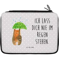 Mr. & Mrs. Panda Schüleretui Bär Regenschirm - Grau Pastell - Geschenk, Federtasche, Etui, Partner, Freunde, Teddy, Familie, Mäppchen, Federmäppchen, Spruch, Pärchen