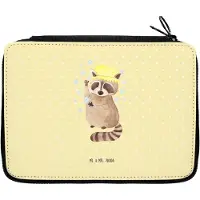 Mr. & Mrs. Panda Mäppchen Waschbär - Gelb Pastell - Geschenk, Fröhlich, Plan, Waschen, Federmäppchen, Seifenblasen, Etui, Federtasche, Tagträumen, Lustige Sprüche