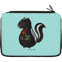 Mr. & Mrs. Panda Federmäppchen Stinktier Blume - Türkis Pastell - Geschenk, Mäppchen, Stinker, Stiftemappe, Wildtier, Etui für Stifte, Raubtier, Bleistiftetui, Träume