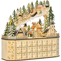 Slyrun Adventskalender Weichnachtsdekoration Weihnachtsdeko, 24 Schubladen, LED-Lichter, 39 cm x 9 cm x 42 cm, Wei? + Grš¹n