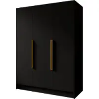 WFL GROUP Kleiderschrank im Skandi-Stil – Drehtüren mit Goldene Metallgriffe – 150 cm Breit Garderobenschrank mit viel Stauraum für Ankleide – Schwarz