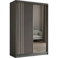 ALTDECOR Kleiderschrank mit Spiegel und Schiebetüren, kugelgelagerte Führungsschienen und Aluminium-Leisten, LED-Beleuchtung (16 Farben) und Fernbedienung - NALLA - 150 cm (Grau + Grau + Weiß)