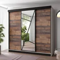 FURMEB24 Schiebetürenschrank LOE 250x205x59 cm Kleiderschrank mit Spiegel, 3-türiger Schiebeschrank (Kaschmir/alter Stil)