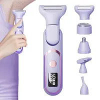 Slyrun Damen Rasierer elektrisch 5-in-1, multifunktionaler Haarentferner mit LCD Display, wasserfest, für Gesicht, Körper & Nase, sanfte Haarentfernung, wiederaufladbar