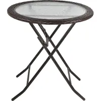 Welikera Gartentisch, klappbar, Hartglastischplatte, Stahlrahmen, Rattan-Nachbildung, braun, 68 x 68 x 73 cm