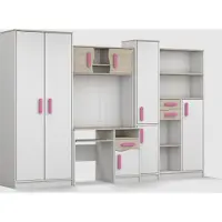 EasyFurniture Easy4You Jugendzimmer Möbelset Komplettset Kinder Modernes Design B:300 cm H: 197 cm T: 52 cm Stilvolle Möbelkombination Schreibtisch Kleiderschrank Regalen Holzgriffe: Rosa