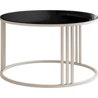 Lookway Runder Couchtisch LORI GLASS auf kaschmirfarbenem Gestell, Glas Schwarz