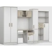 EasyFurniture Easy4You Jugendzimmer Möbelset Komplettset Modernes Design B:300 cm H: 197 cm T: 52 cm Stilvolle Möbelkombination Schreibtisch Kleiderschrank Regalen Holzgriffe: Sonoma-Eiche