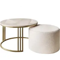 Lookway Couchtisch mit Hocker LORI Hochglanz Gold gebürstet/glänzender Kaschmir, Perfect Harmony 01