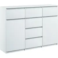 Roe furniture Kommode mit 6 Schubladen 2 Schränke 140cm Klamotenschrank Sideboard Weiss mat