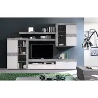 Preisbrecher Wohnwand >ZUMBA< in Betonoptik Lichtgrau / Weiss - 300x200,9x41cm (BxHxT)