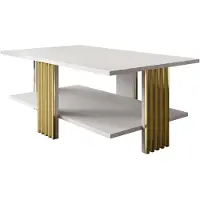 Lookway Couchtisch SAPHIRA GOLD mit Ablageboden, Weiß / Goldglanz