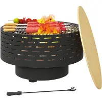 Outsunny 3-in-1 Feuerschale Ø60 x 39cm Feuerstelle mit Edelstahl-Grillrost