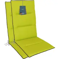 DiscountDeal24 LILENO HOME Gartenstuhl Auflagen als [2er Set - Hochlehner] in Apfelgrün + Keder Grau - bequeme Liegen als Sitzauflagen für Gartenmöbel - Stuhlkissen für Gartenstühle und Klappstühle