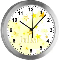 CreaDesign Kinderzimmer Funkwanduhr, Funkuhr Wanduhr Kinder, Sterne gelb 25 cm