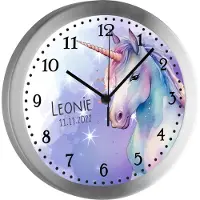CreaDesign Kinderzimmer Funkwanduhr, Funkuhr Wanduhr Kinder, Einhorn 25 cm
