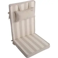 DiscountDeal24 LILENO HOME Gartenstuhl Auflagen mit Kopfkissen [1er Set - Hochlehner] in Blockstreifen Beige - Sitzauflagen für Gartenmöbel - Stuhlkissen für Gartenstühle und Klappstühle DUB