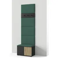 Jerpax Garderoben-Set Rosario Version 6 mit Lamellen, mit Polsterplatten und Schuhschrank (Schwarz / Eiche Artisan, Trinity 28)