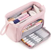 Odsellingaaa Federmäppchen Große Kapazität Mäppchen Stiftetasche Griff, Federtasche Make-up Tasche für Schule & Büro Damen Mädchen,Rosa