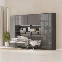 SMARTBett GmbH SMARTBett WOHNWAND Schlafzimmer set Schrankbett Jugendzimmer Anthrazit/ Anthrazit Hochglanz