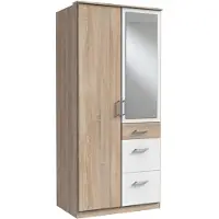 Wimex Möbel Kleiderschrank Click in Eiche Sägerau mit Weiß - Kleiderschrank 91 cm Breite mit Spiegel
