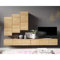 Ravio Wohnwand Amanda XI Breite 300cm Anbauwand Moderne Schrankwand TV-Schrank (Goldene Eiche)