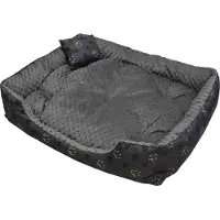 4myBaby GmbH Best for Pets Hundebett 90x110cm Rex Soft Grau Pfötchen gemütlich atmungsaktiv rutschfest faltbar Hundematte plüschiger Kissen Hunde Sofa Maschinewaschbar