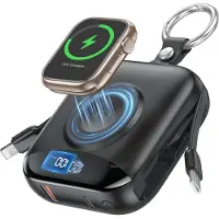 Exlene 10000 mAh 22,5 W Schnellladeger?t mit integrierten Kabeln, 4-in-1-Tragbares Ladeger?t, Schwarz