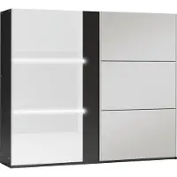 AGMAT-FURNITURE Schwebetürenschrank Neapol 250, 2 Türen Kleiderschrank mit 1 Spiegel, Moderne Garderobe, Schrank in Größe: 250 x 215 x 65 cm